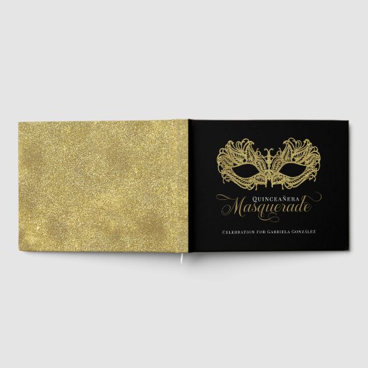Elegant Gold Masquerade Quinceanera Gästebuch (Voll)