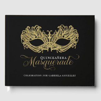 Elegant Gold Masquerade Quinceanera Gästebuch