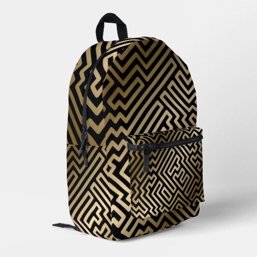 Elegant Gold Maze Geometric Luxury Design Bedruckter Rucksack (Rückseitige Ecke links)