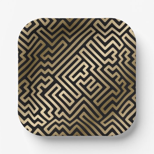 Elegant Gold Maze Geometric Luxury Design Pappteller (Vorderseite)