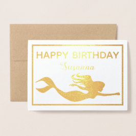 Elegant Gold Mermaid Happy Birthday Real Folienkarte