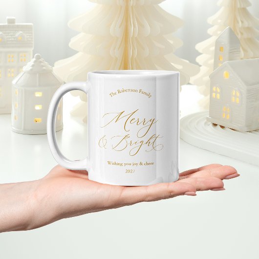 Elegant Gold “Merry & Bright” Holiday Mug Kaffeetasse
