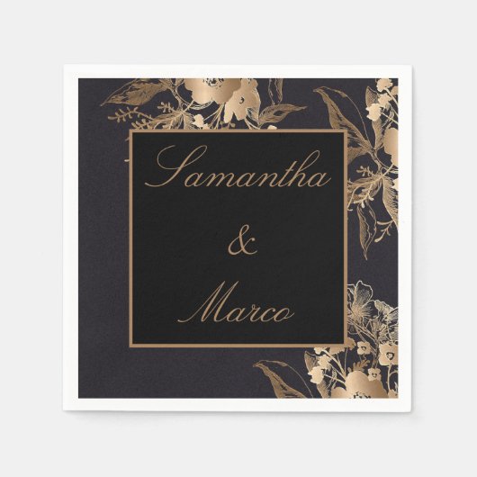 Elegant Gold Metallic Floral Wedding Napkins Serviette (Vorderseite)