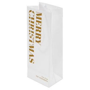 Elegant Gold Minimal Zeitgenössisches frohe Weihna Geschenktüte Für Weinflaschen