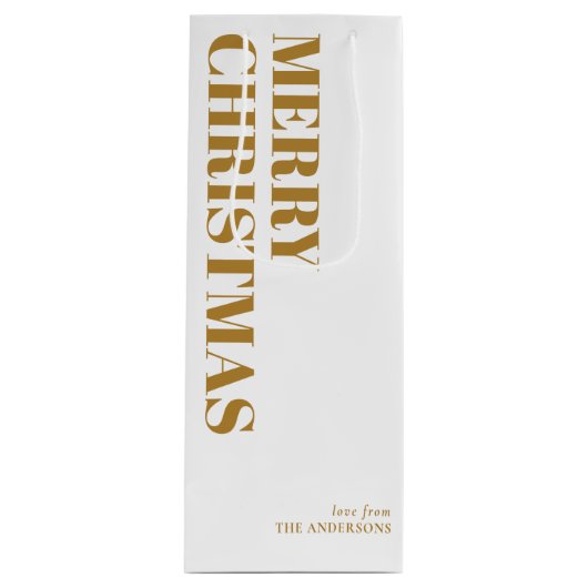 Elegant Gold Minimal Zeitgenössisches frohe Weihna Geschenktüte Für Weinflaschen (Vorderseite)