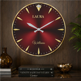 Elegant Gold Minimalist Burgundy Luxury Große Wanduhr