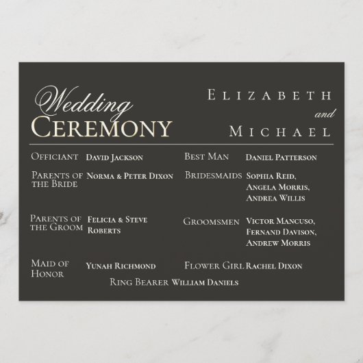 Elegant Gold Minimalist Wedding Program Timeline Menükarte (Vorderseite)