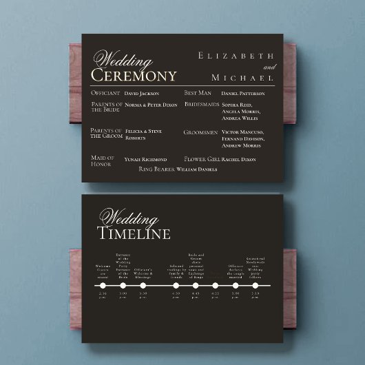 Elegant Gold Minimalist Wedding Program Timeline Menükarte