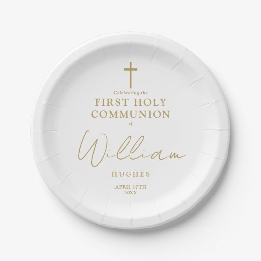 Elegant Gold Minimalistisch First Holy Communion Pappteller (Vorderseite)