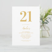 Elegant Gold Modern 21. Geburtstag Einladung (Stehend Vorderseite)