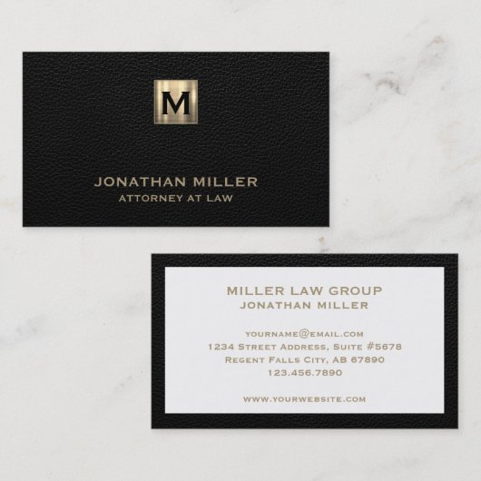 Elegant Gold Monogram Attorney at Law Visitenkarte (Vorne/Hinten)