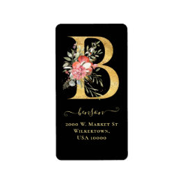 Elegant Gold Monogram B Floral Address Adressaufkleber