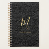 Elegant Gold Monogram Black Floral 2026 Planer (Vorderseite)
