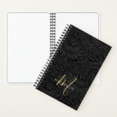 Elegant Gold Monogram Black Floral Pattern Notizblock (Innen)