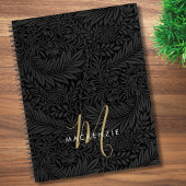 Elegant Gold Monogram Black Floral Pattern Notizblock