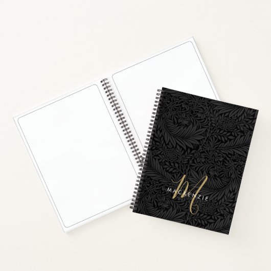 Elegant Gold Monogram Black Floral Pattern Notizblock (Innenseite)