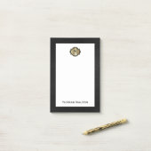 Elegant Gold Monogram Black Leather Look Post-it Klebezettel (Auf Schreibtisch)