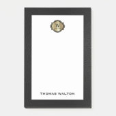 Elegant Gold Monogram Black Leather Look Post-it Klebezettel (Vorderseite)