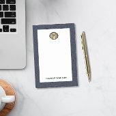 Elegant Gold Monogram Blue Leather Look Post-it Klebezettel