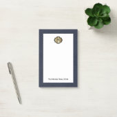 Elegant Gold Monogram Blue Leather Look Post-it Klebezettel (Büro)