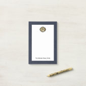 Elegant Gold Monogram Blue Leather Look Post-it Klebezettel (Auf Schreibtisch)