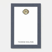 Elegant Gold Monogram Blue Leather Look Post-it Klebezettel (Vorderseite)