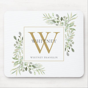 Elegant Gold Monogram Blumengrün Mouse Pad Mousepad