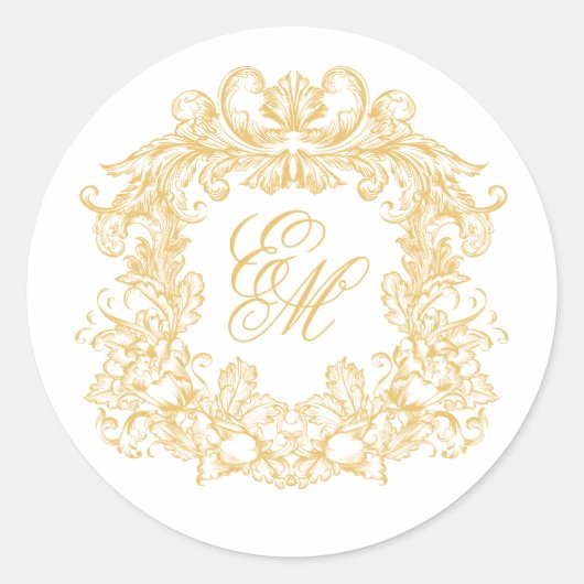 Elegant Gold Monogram Crest Vintage Wedding Runder Aufkleber (Vorderseite)