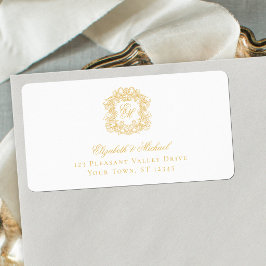 Elegant Gold Monogram Crest Wedding Address Adressaufkleber
