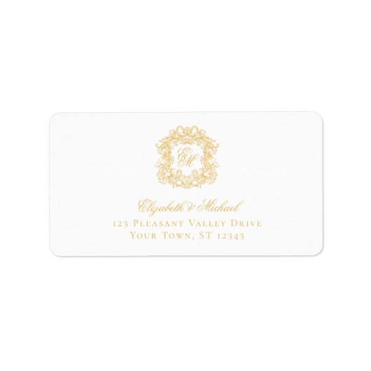Elegant Gold Monogram Crest Wedding Address Adressaufkleber (Vorne)