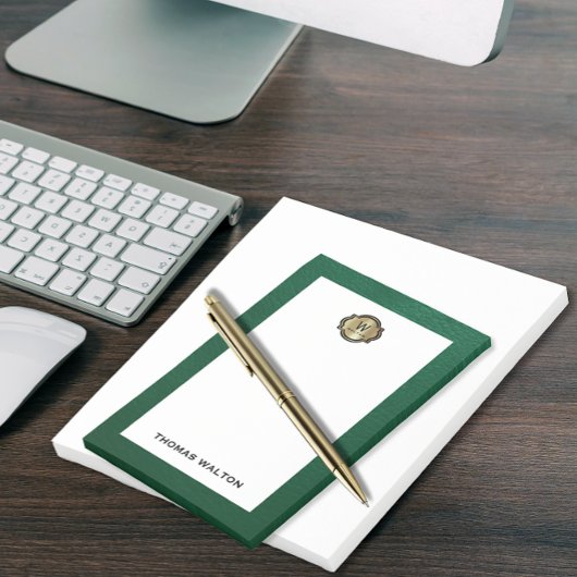 Elegant Gold Monogram Emerald Green Leather Look Post-it Klebezettel