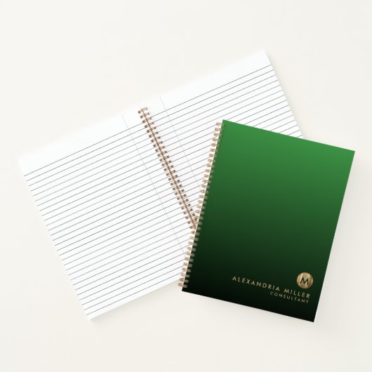 Elegant Gold Monogram Emerald Green Notizblock (Innenseite)