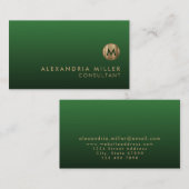 Elegant Gold Monogram Emerald Green Visitenkarte (Vorne/Hinten)