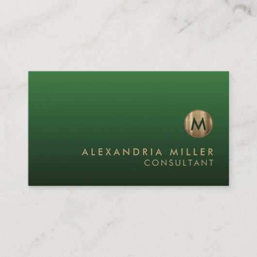 Elegant Gold Monogram Emerald Green Visitenkarte (Vorderseite)