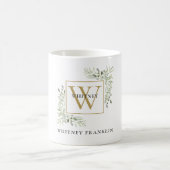 Elegant Gold Monogram Eukalyptus Greenery Kaffeetasse (Mittel)