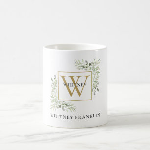 Elegant Gold Monogram Eukalyptus Greenery Kaffeetasse