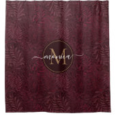 Elegant Gold Monogram Floral Brown Maroon Duschvorhang (Vorderseite)