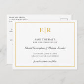 Elegant Gold Monogram Formal Wedding Save the Date Ankündigungspostkarte (Vorne/Hinten)