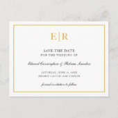 Elegant Gold Monogram Formal Wedding Save the Date Ankündigungspostkarte (Vorderseite)