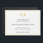 Elegant Gold Monogram Formal Wedding Save the Date Magneteinladung<br><div class="desc">Elegantes magnetisches Save the Date mit Ihrem zwei ersten Monogramm in Imitat Gold,  innerhalb eines Randes,  über einen weißen Hintergrund. Dieses elegante Design eignet sich hervorragend für eine feierliche Hochzeit.</div>