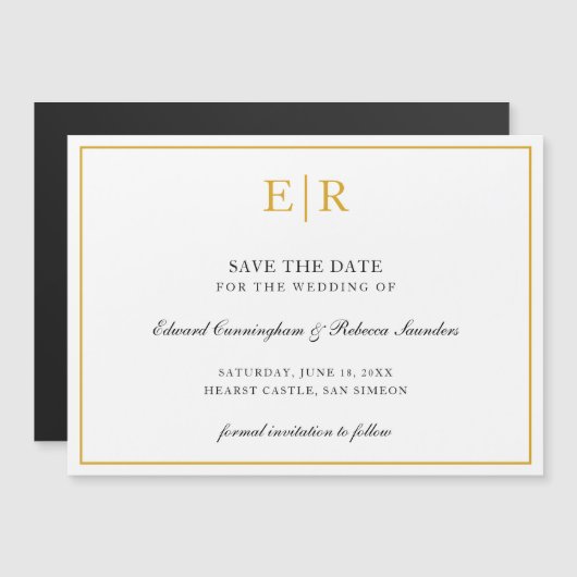 Elegant Gold Monogram Formal Wedding Save the Date Magneteinladung (Vorne/Hinten)