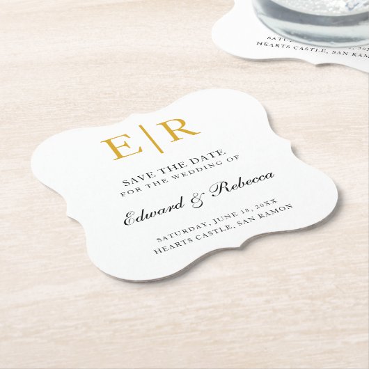 Elegant Gold Monogram Formal Wedding Save the Date Untersetzer (angewinkelt)