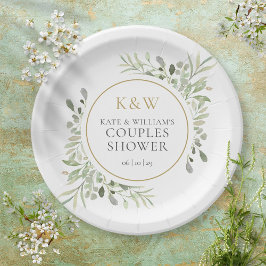 Elegant Gold Monogram Greenerenery Couples Dusche Pappteller