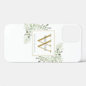 Elegant Gold Monogram Greenery Case-Mate iPhone Hülle (Rückseite (Horizontal))