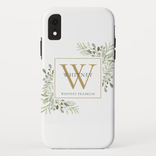 Elegant Gold Monogram Greenery Chic Case-Mate iPhone Hülle (Rückseite)