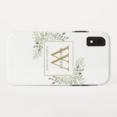 Elegant Gold Monogram Greenery Chic Case-Mate iPhone Hülle (Rückseite (Horizontal))