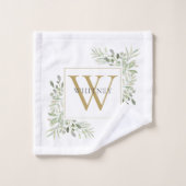 Elegant Gold Monogram Greenery Floral Badhandtuch Set (Waschlappen)