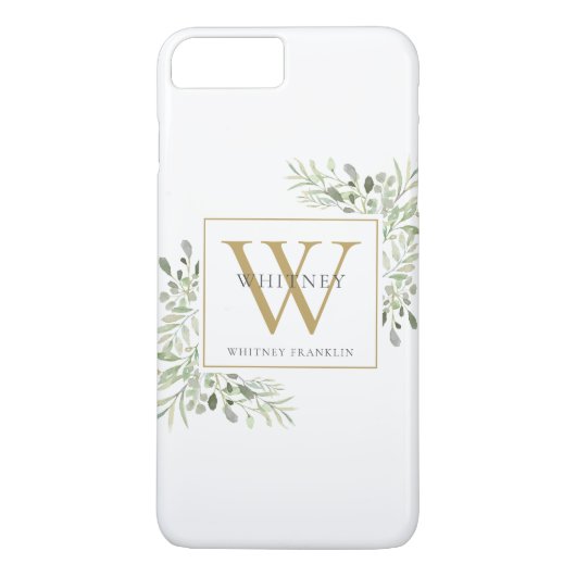 Elegant Gold Monogram Greenery Moderne Case-Mate iPhone Hülle (Rückseite)