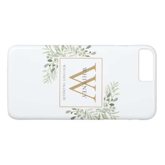 Elegant Gold Monogram Greenery Moderne Case-Mate iPhone Hülle (Rückseite (Horizontal))