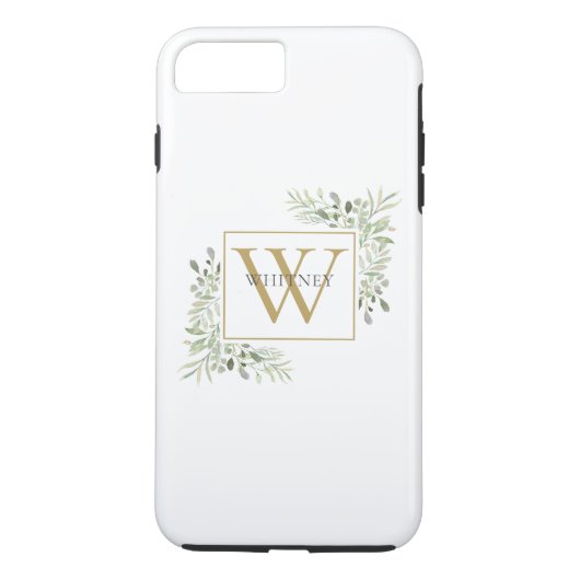 Elegant Gold Monogram Greenery Personalisiert Case-Mate iPhone Hülle (Rückseite)